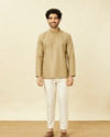 Manyavar Men Biscuit Beige Intricate Diamond Printed Short Kurta