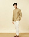Manyavar Men Biscuit Beige Intricate Diamond Printed Short Kurta