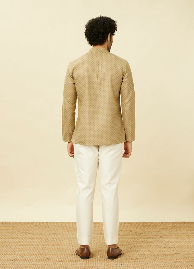 Manyavar Men Biscuit Beige Intricate Diamond Printed Short Kurta