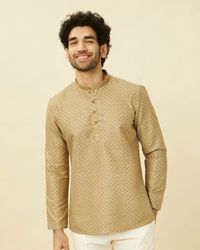 Manyavar Men Biscuit Beige Intricate Diamond Printed Short Kurta