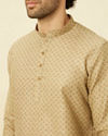 Manyavar Men Biscuit Beige Intricate Diamond Printed Short Kurta
