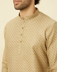 Manyavar Men Biscuit Beige Intricate Diamond Printed Short Kurta