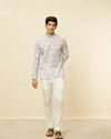 Manyavar Men Pristine White Bel Buti Printed Short Kurta