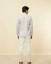 alt message - Manyavar Men Pristine White Bel Buti Printed Short Kurta image number 3