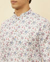 Manyavar Men Pristine White Bel Buti Printed Short Kurta