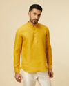 alt message - Manyavar Men Mustard Yellow Classic Short Kurta image number 0