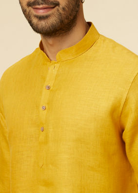 alt message - Manyavar Men Mustard Yellow Classic Short Kurta image number 1