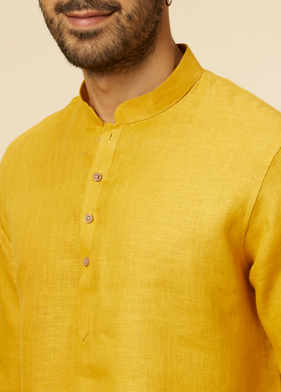 Manyavar Men Mustard Yellow Classic Short Kurta