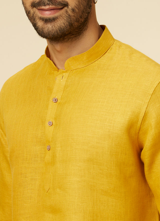 Manyavar Men Mustard Yellow Classic Short Kurta