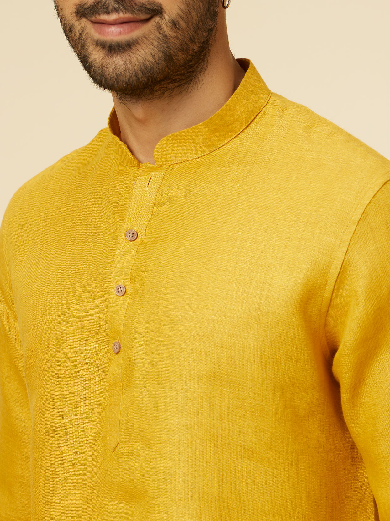 alt message - Manyavar Men Mustard Yellow Classic Short Kurta image number 1