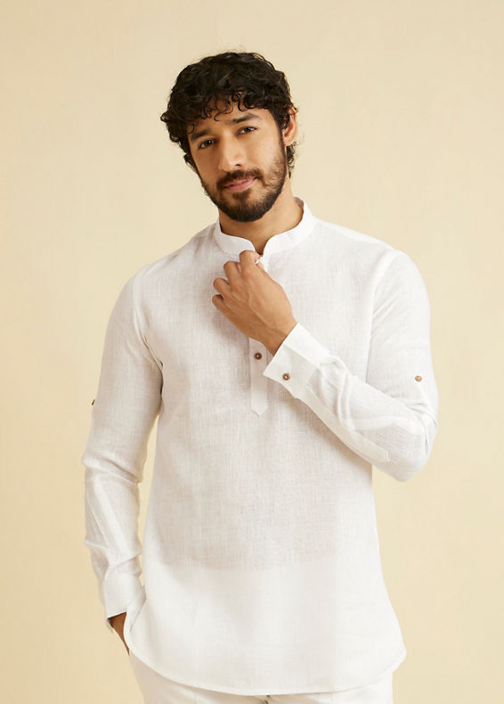 Manyavar Men Warm White Classic Short Kurta