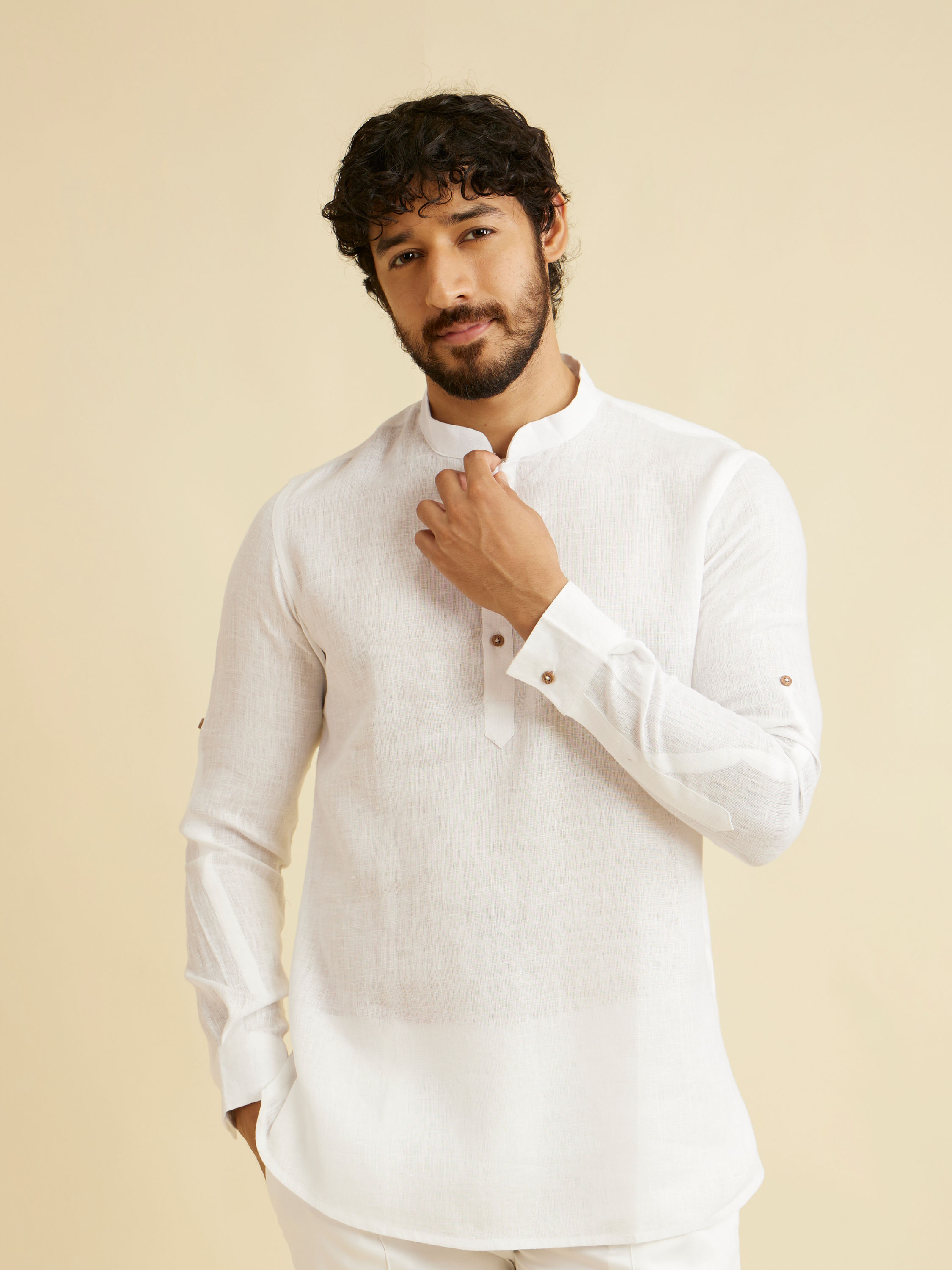 Manyavar Men Warm White Classic Short Kurta