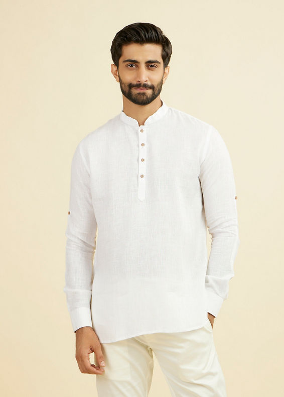Manyavar Men Warm White Classic Short Kurta
