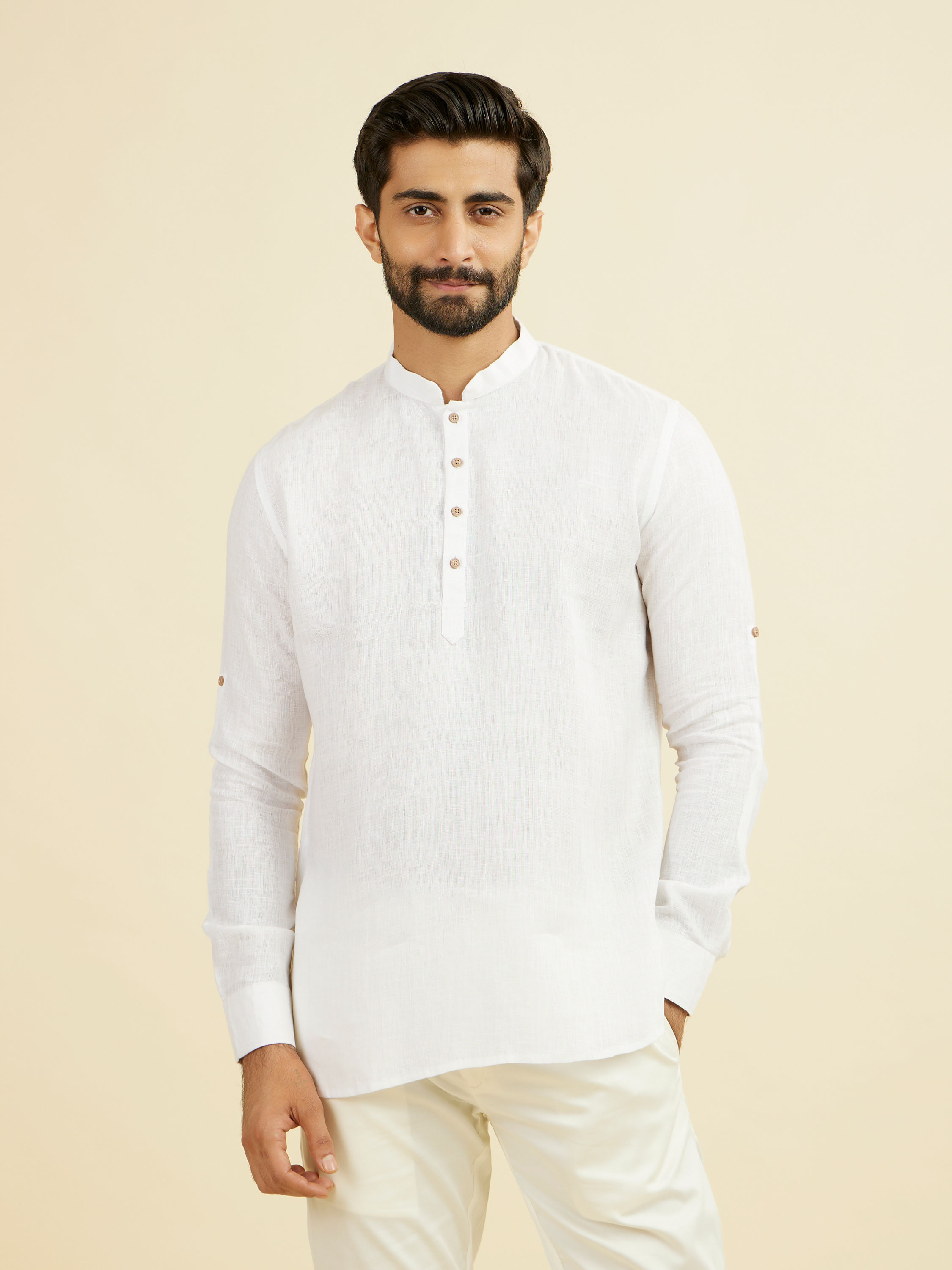 Manyavar Men Warm White Classic Short Kurta