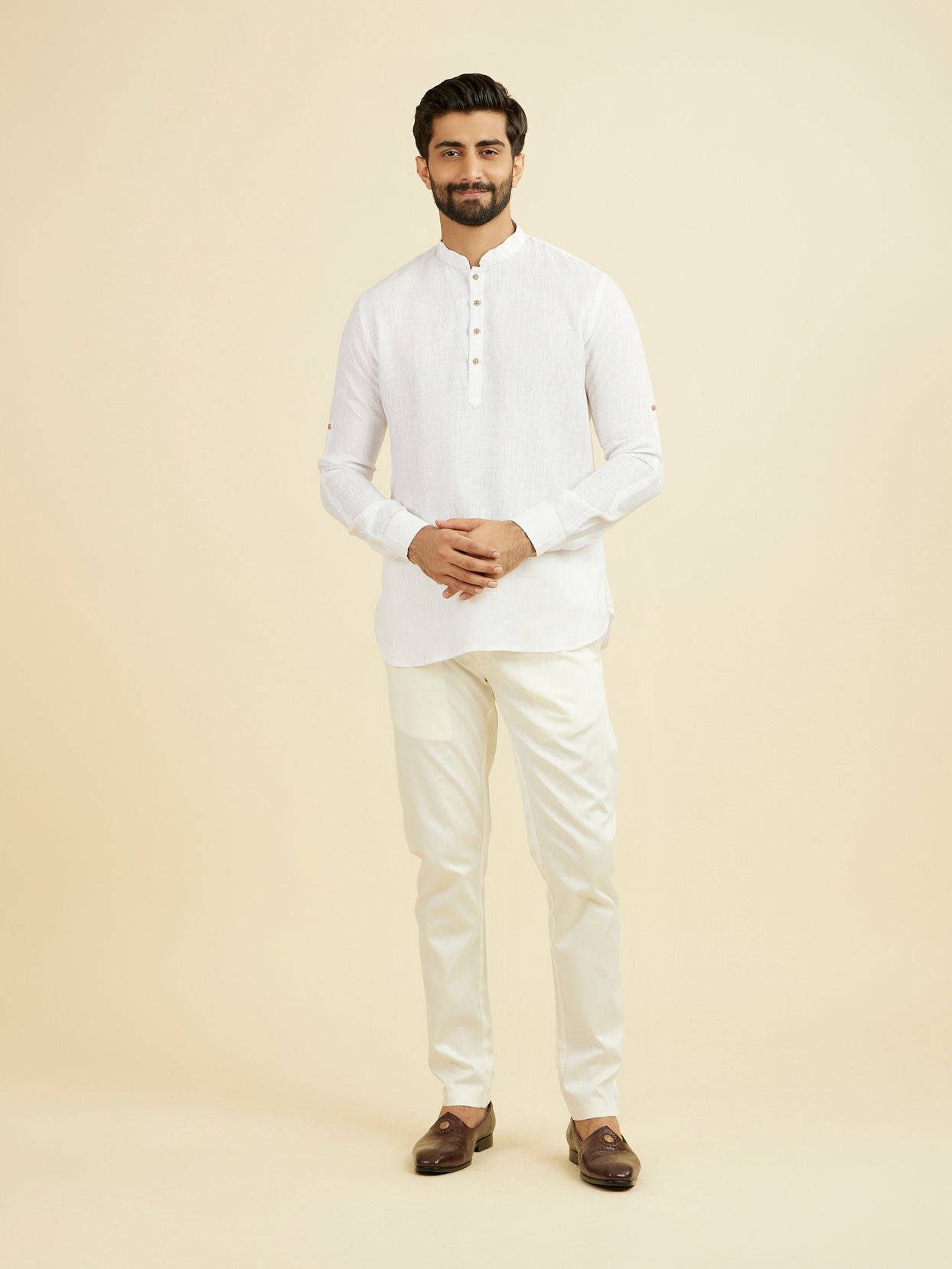 Manyavar Men Warm White Classic Short Kurta