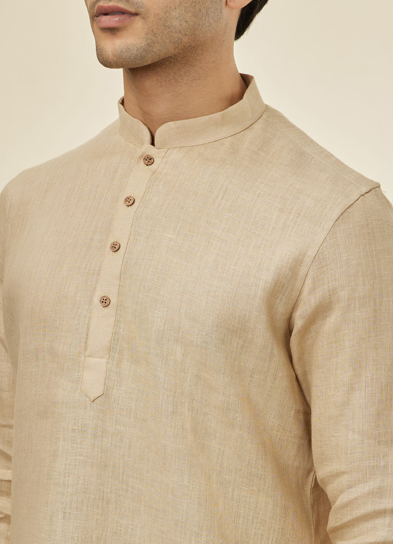 Manyavar Men Champagne Beige Classic Short Kurta