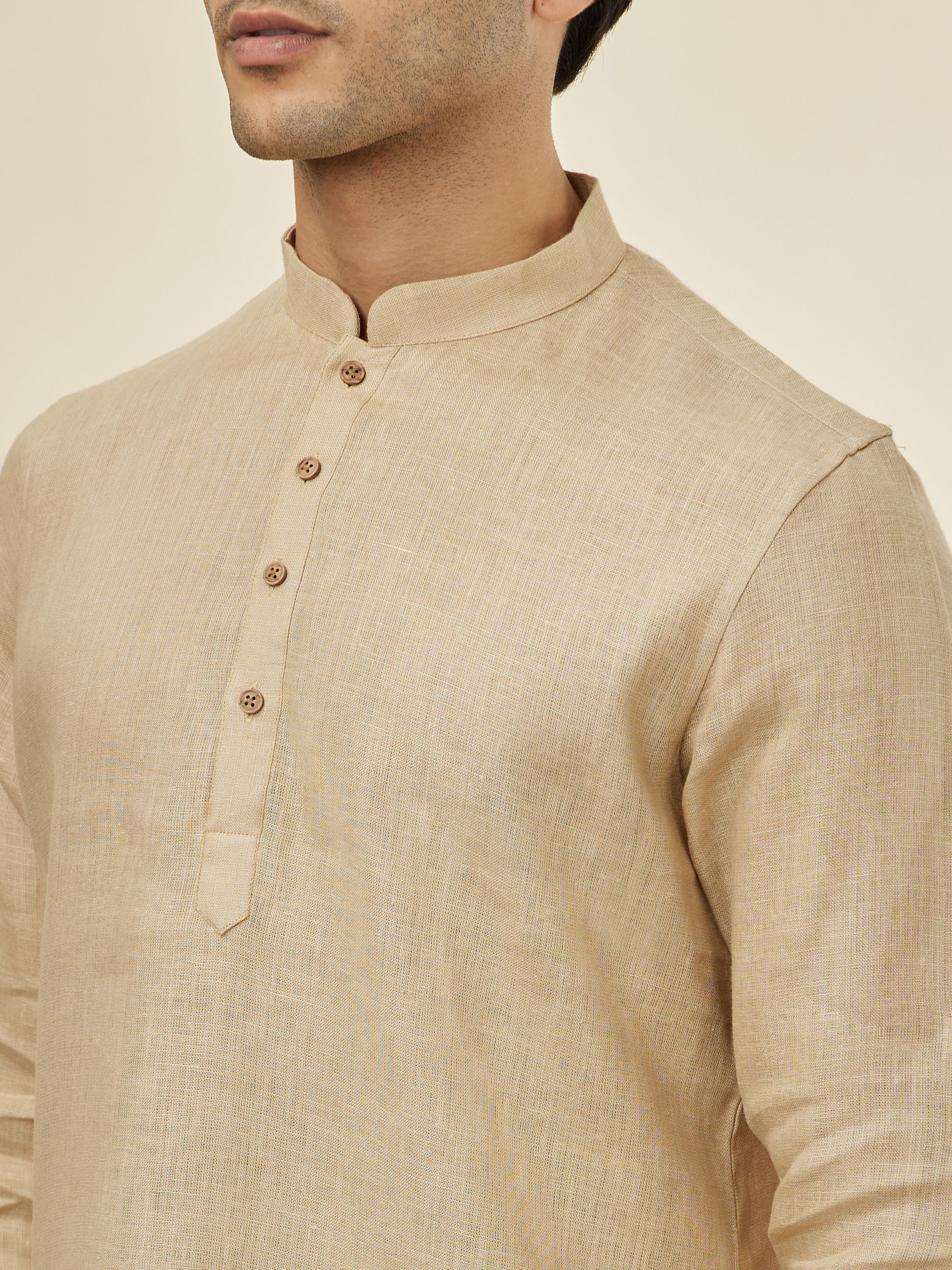 Manyavar Men Champagne Beige Classic Short Kurta