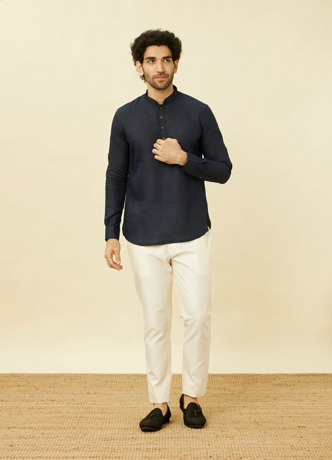 Manyavar Men Violet Blue Short Kurta