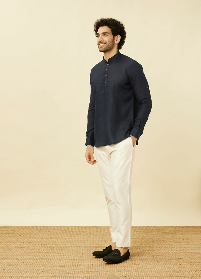 Manyavar Men Violet Blue Short Kurta