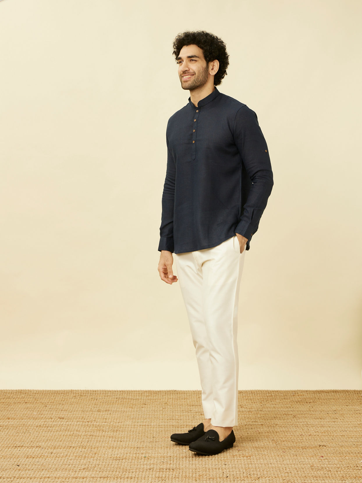 Manyavar Men Violet Blue Short Kurta