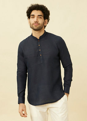 alt message - Manyavar Men Violet Blue Short Kurta image number 0