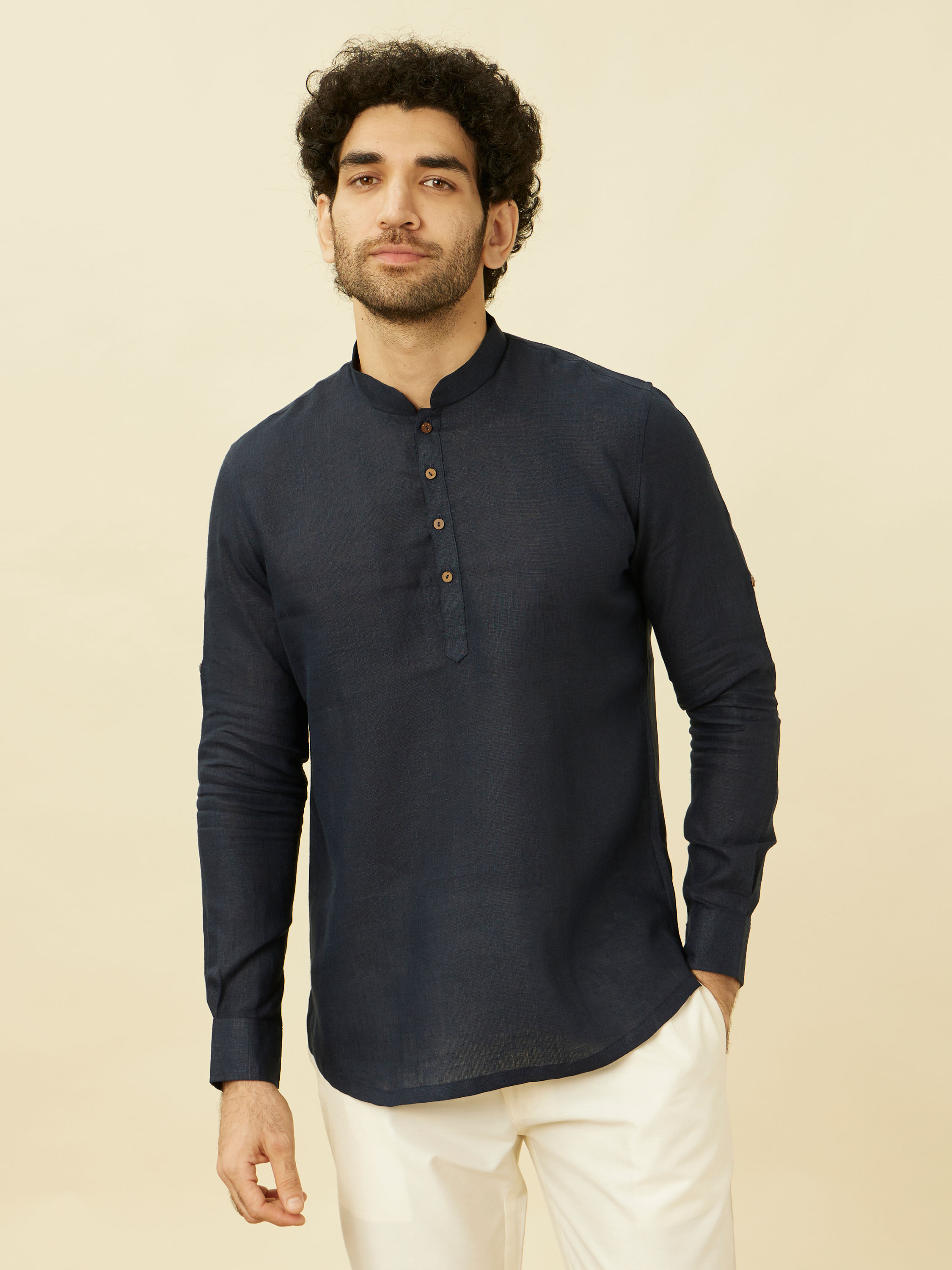 Manyavar Men Violet Blue Short Kurta