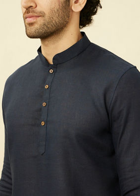 alt message - Manyavar Men Violet Blue Short Kurta image number 1