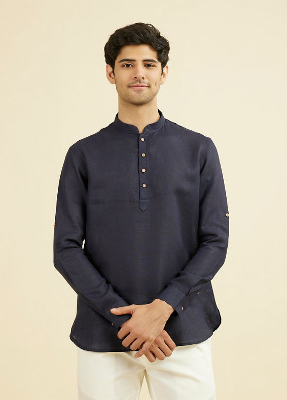 Manyavar Men Violet Blue Short Kurta