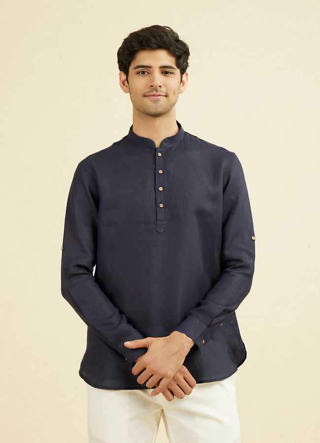 Manyavar Men Violet Blue Short Kurta