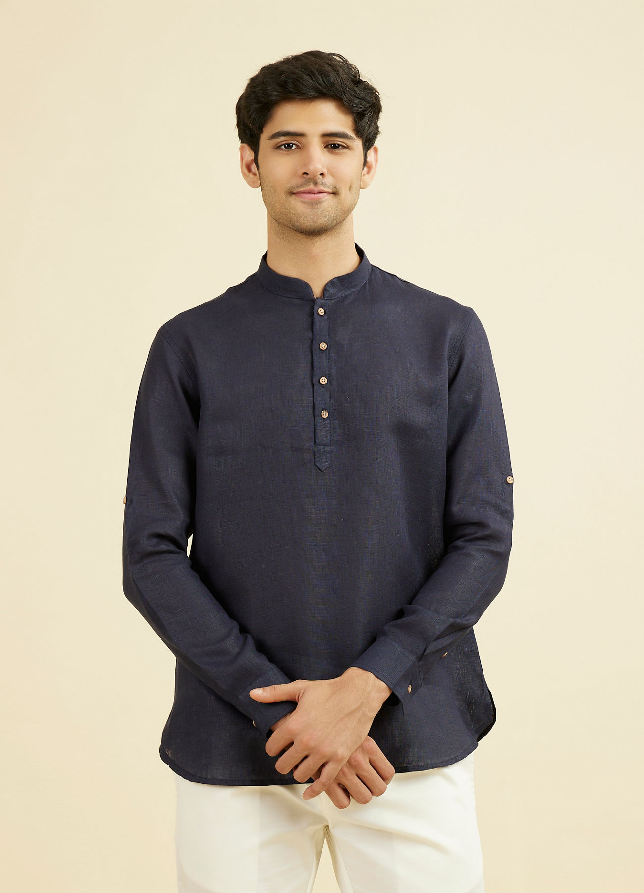 Manyavar Men Violet Blue Short Kurta
