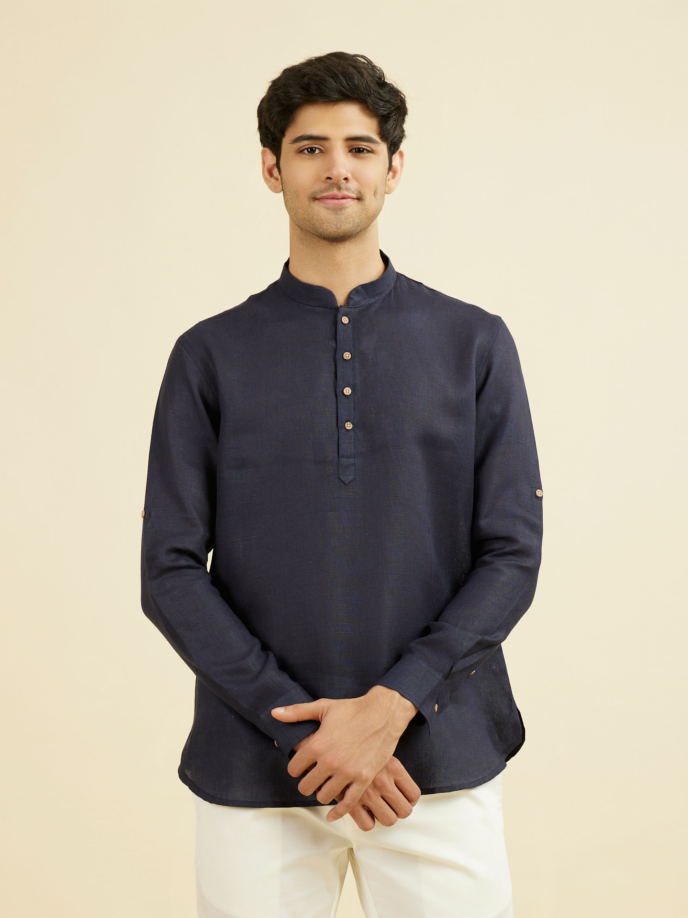 Manyavar Men Violet Blue Short Kurta