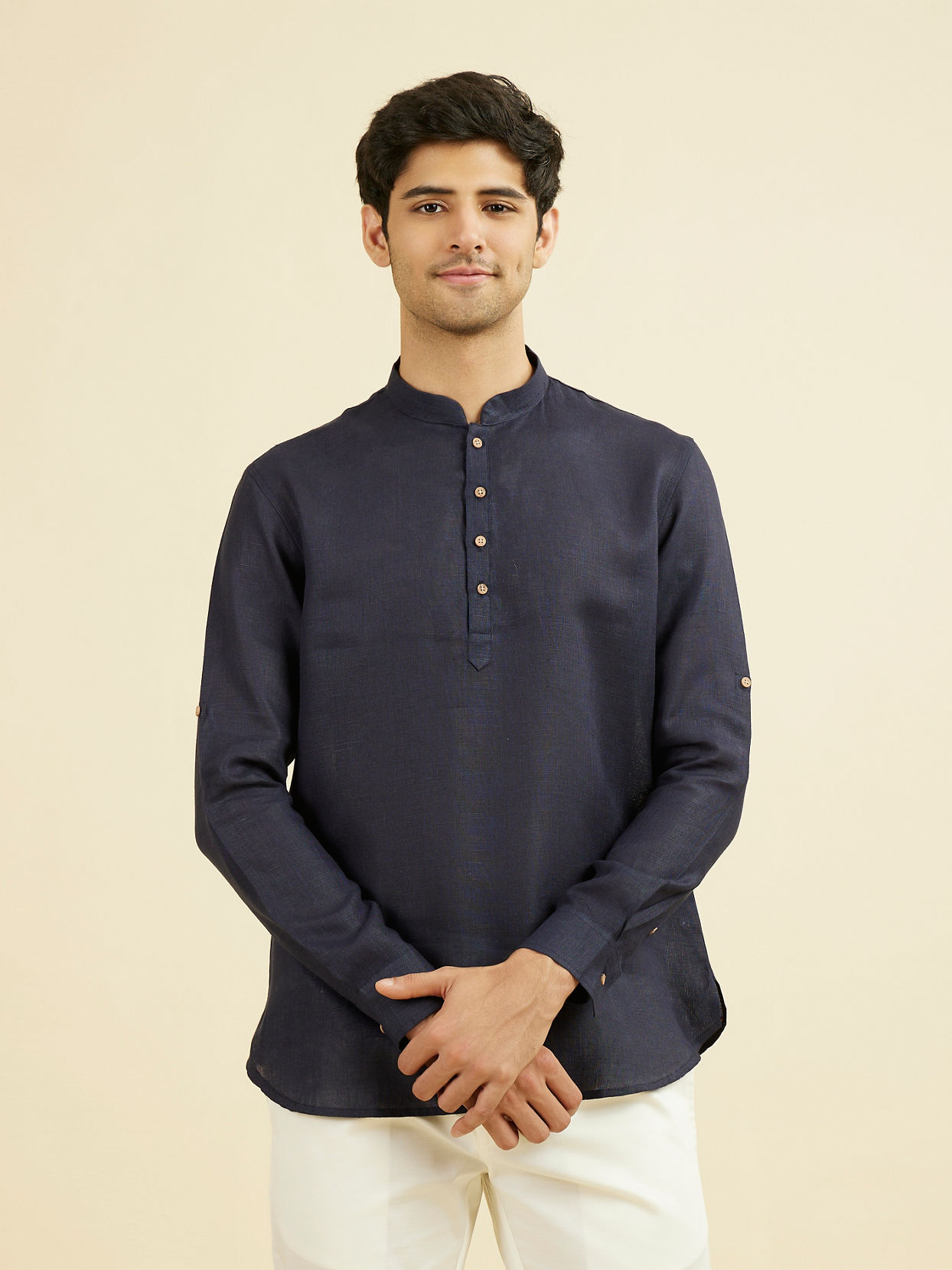 Manyavar Men Violet Blue Short Kurta