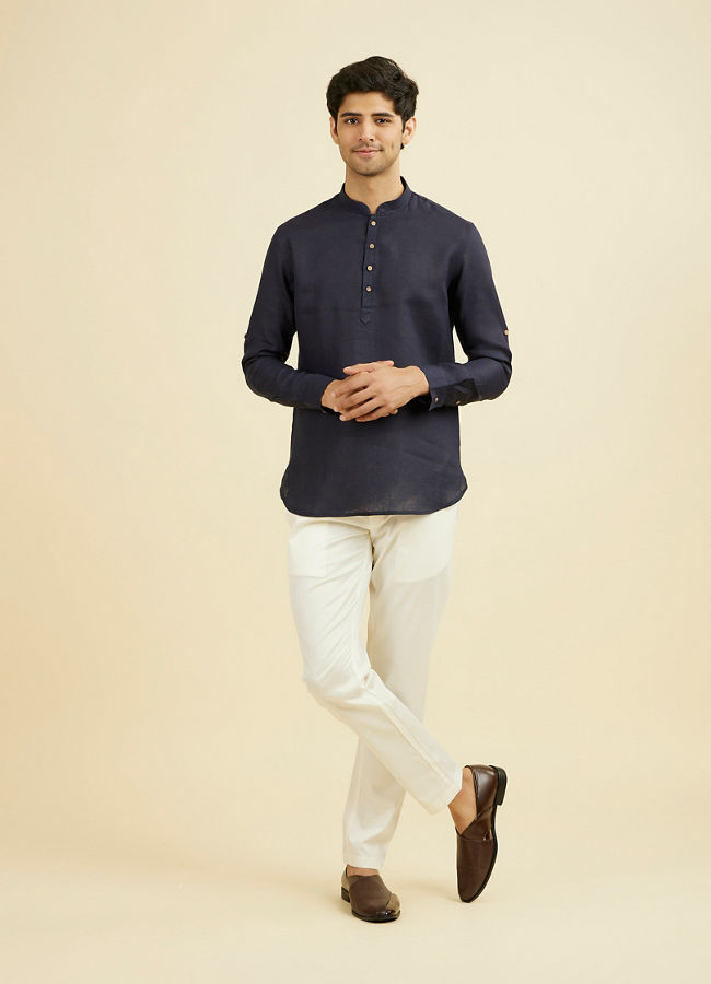 Manyavar Men Violet Blue Short Kurta