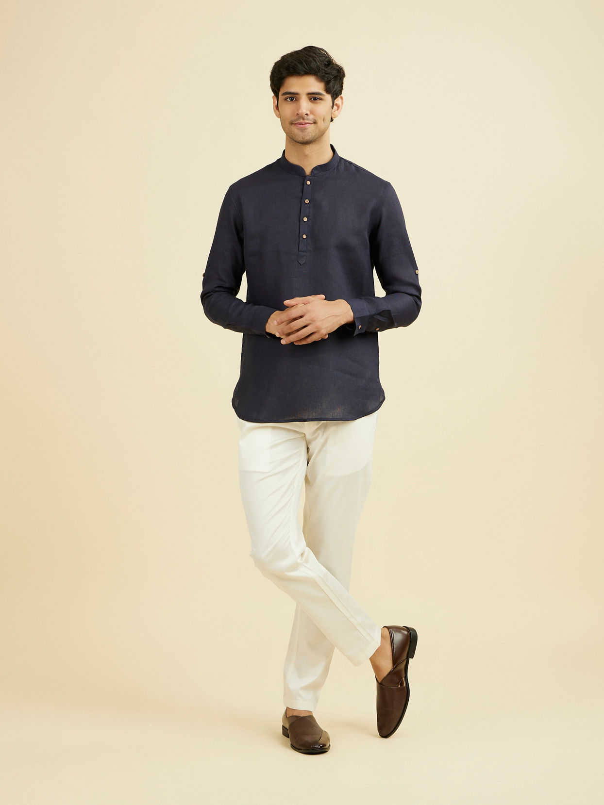 Manyavar Men Violet Blue Short Kurta