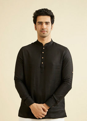 Manyavar Men Midnight Black Classic Short Kurta image number 0