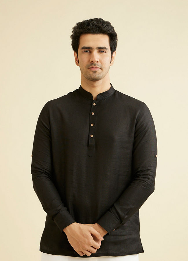 alt message - Manyavar Men Midnight Black Classic Short Kurta image number 0