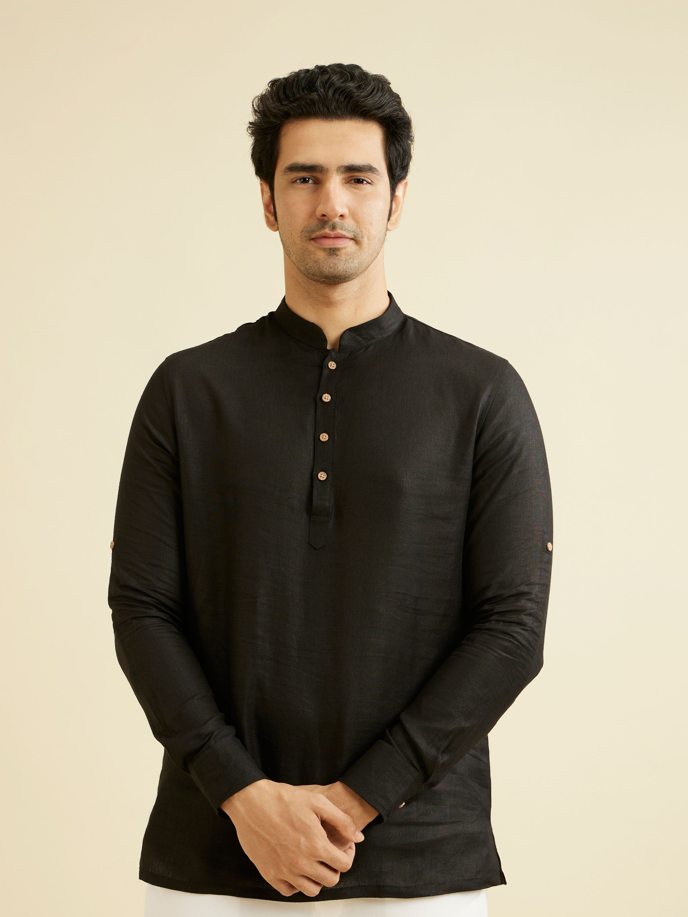 Manyavar Men Midnight Black Classic Short Kurta