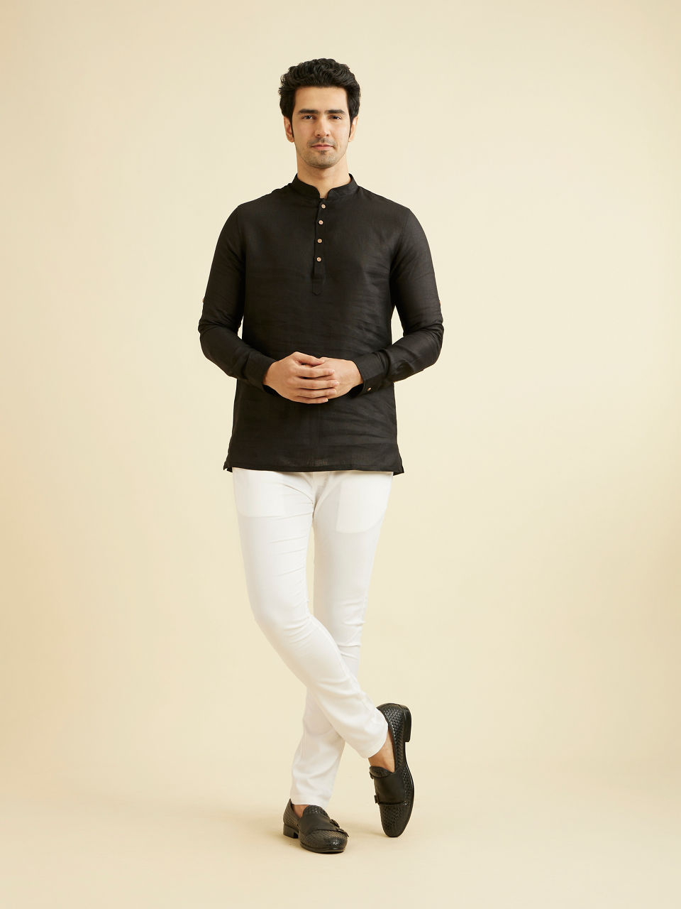Manyavar Men Midnight Black Classic Short Kurta