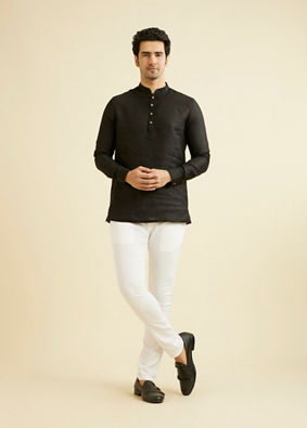 Manyavar Men Midnight Black Classic Short Kurta image number 2