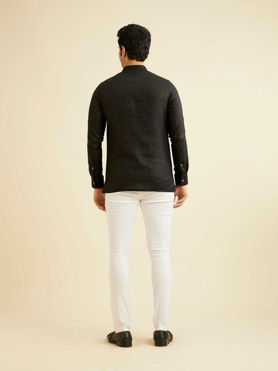 Manyavar Men Midnight Black Classic Short Kurta