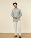 alt message - Manyavar Men Sage Green Classic Short Kurta image number 2