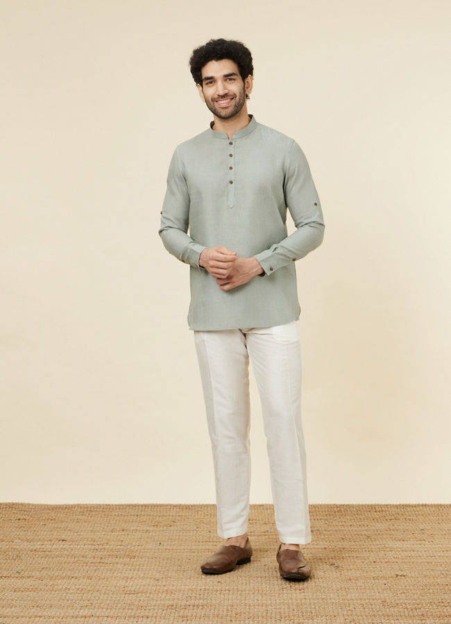 alt message - Manyavar Men Sage Green Classic Short Kurta image number 2