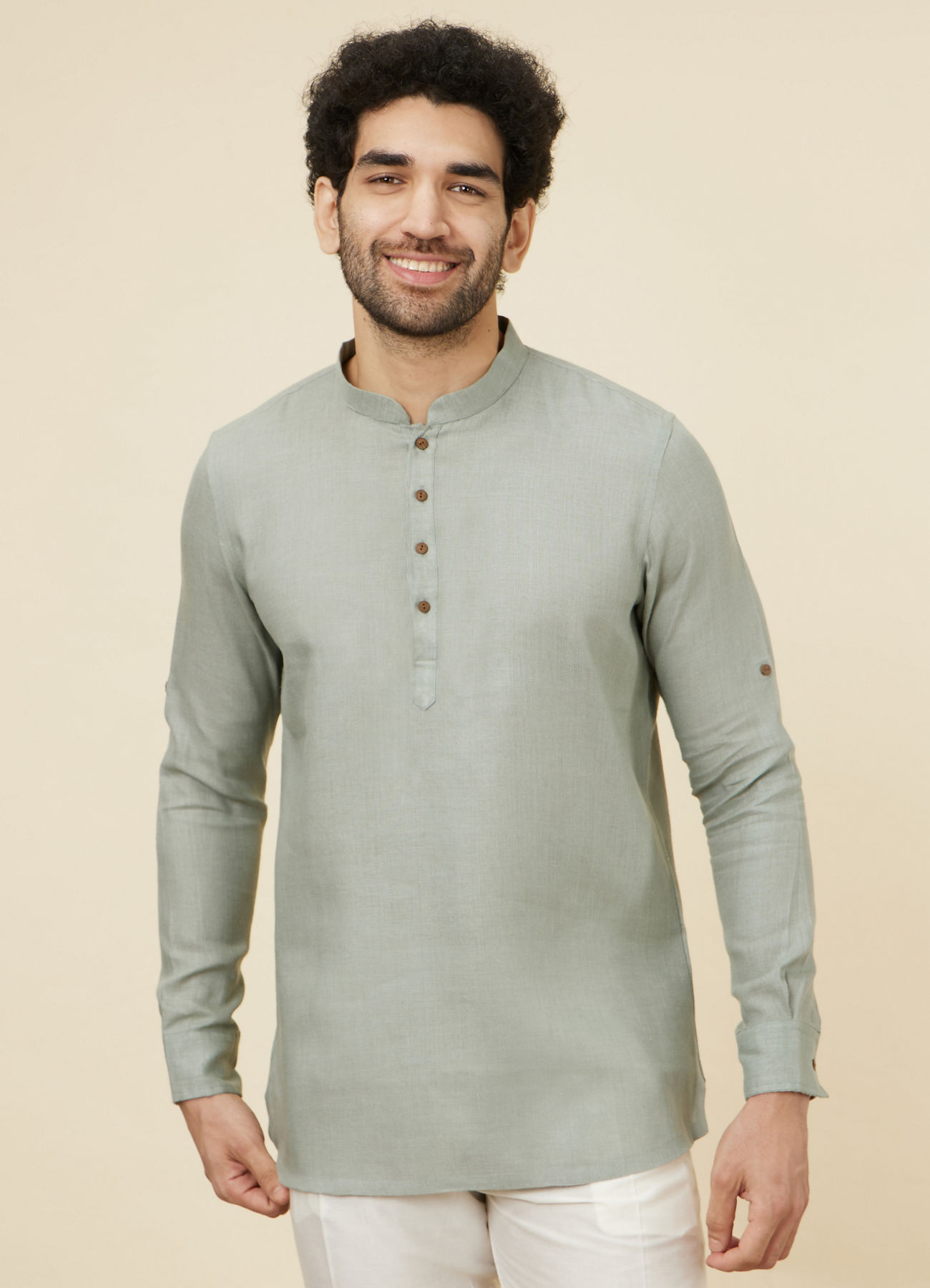 Manyavar Men Sage Green Classic Short Kurta