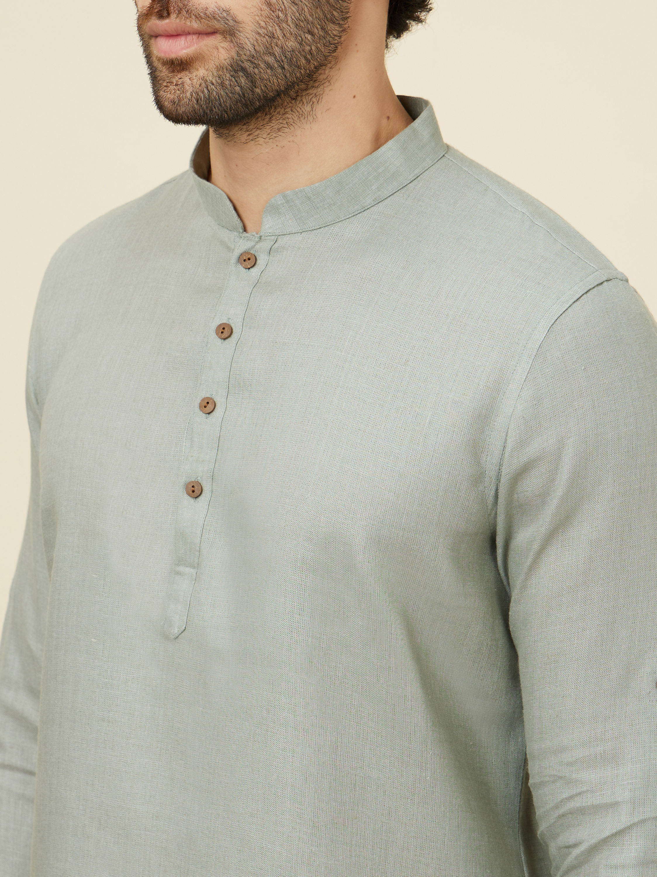 Manyavar Men Sage Green Classic Short Kurta