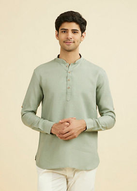 Manyavar Men Sage Green Classic Short Kurta