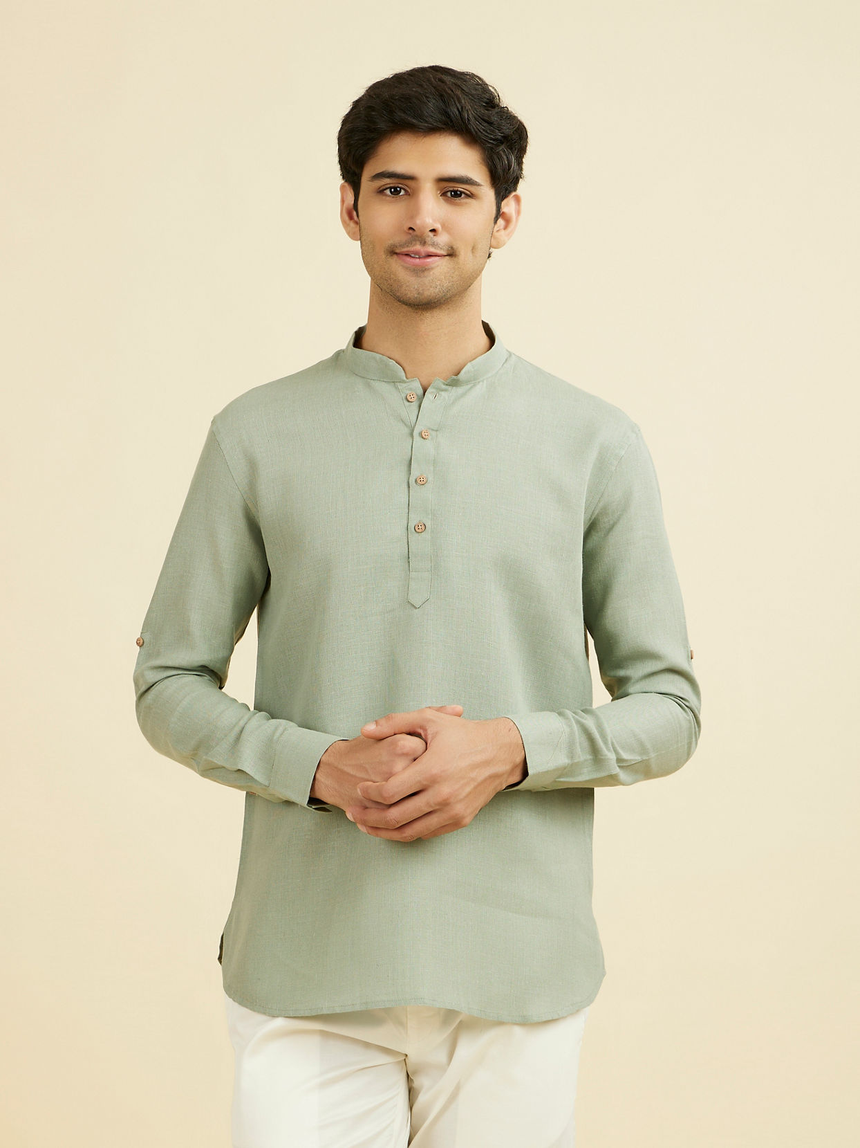 Manyavar Men Sage Green Classic Short Kurta