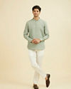Manyavar Men Sage Green Classic Short Kurta