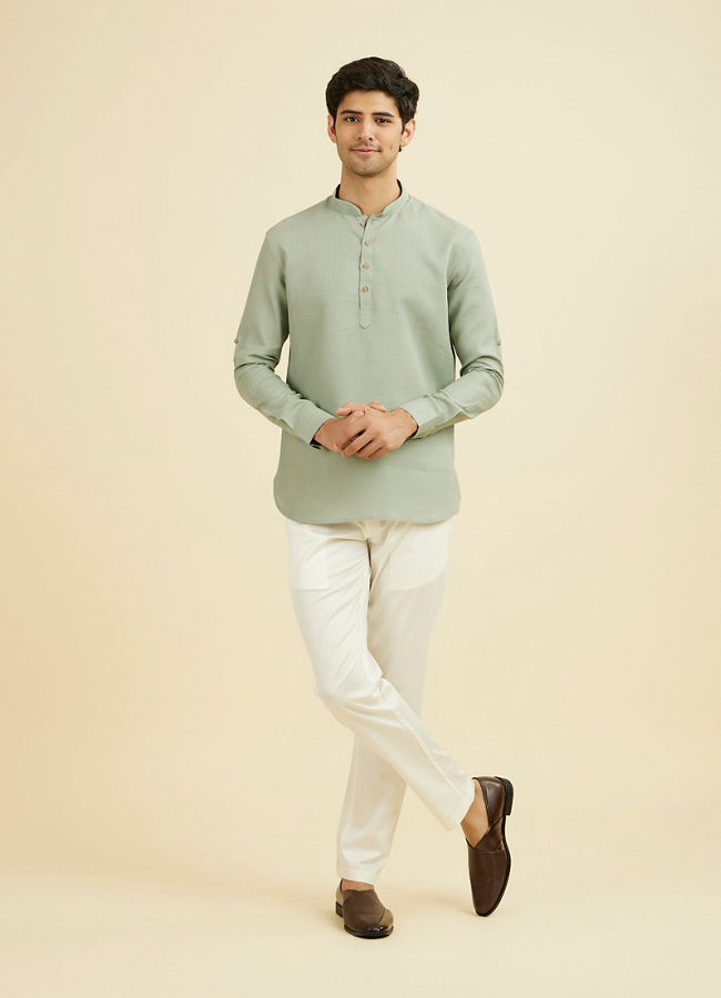 Manyavar Men Sage Green Classic Short Kurta