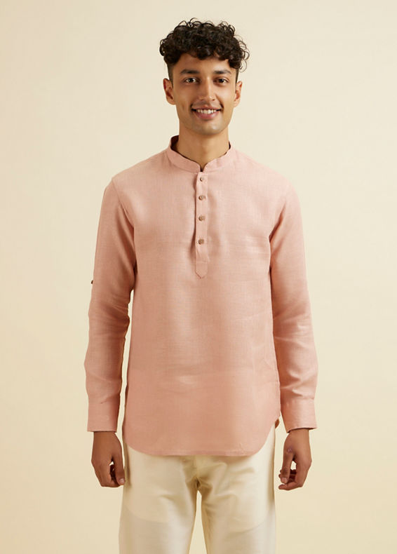 Manyavar Men Rose Pink Classic Short Kurta