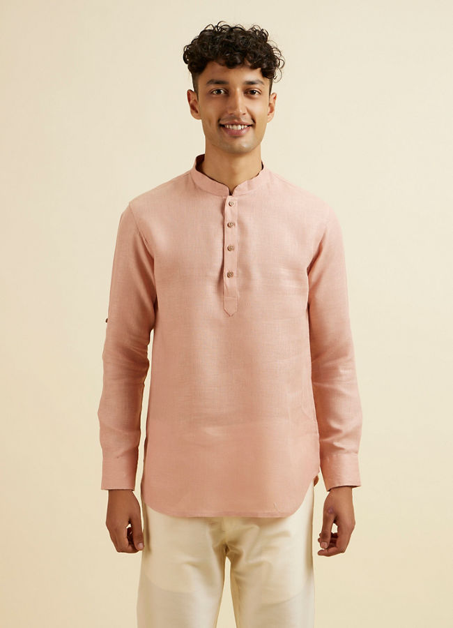 alt message - Manyavar Men Rose Pink Classic Short Kurta image number 0